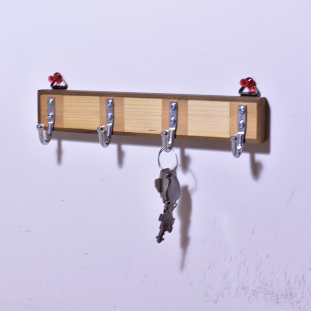 木工 】 壁掛け 4連 キーフック キーホルダー ロープフック 使用