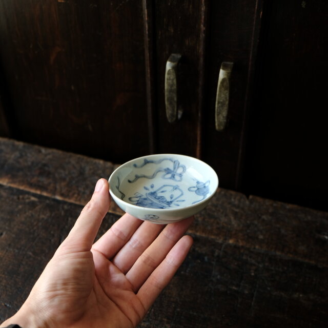 古伊万里 染付 撫子図 豆皿 江戸期