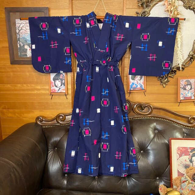 ✴︎藍染木綿✴︎絵絣✴︎弓浜絣✴︎リメイクワンピース✴︎アンティーク✴︎希少＊ゆったり✴︎ ✴︎藍染木綿✴︎弓浜絣✴︎絵絣✴︎リメイクワンピース✴︎一点