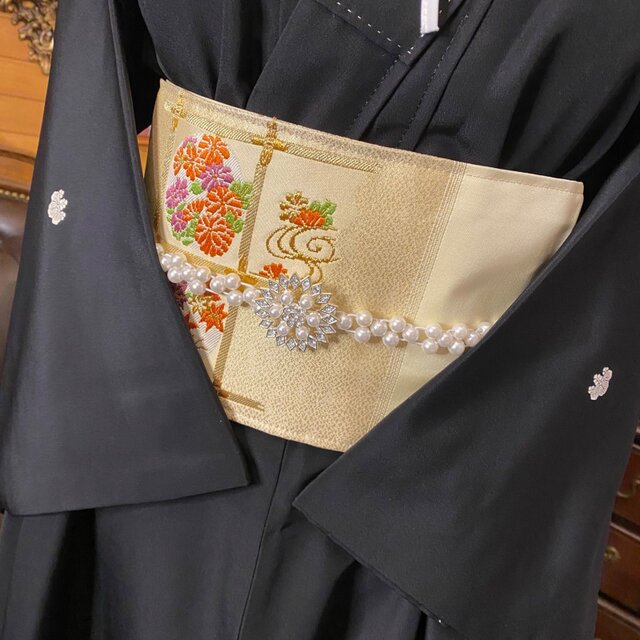 436 着物リメイクロングワンピース　黒留袖 黒留袖 着物 リメイク ロングワンピース ドレス 洗える 化繊 二