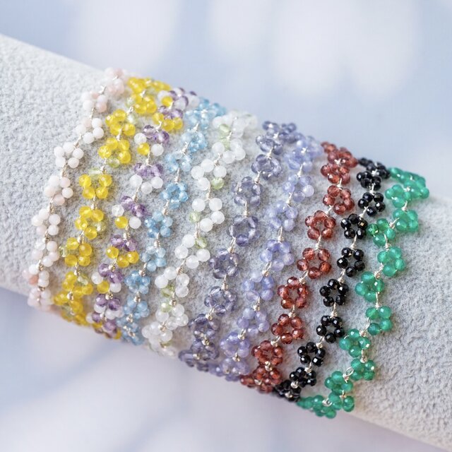 【選べる花冠ブレスレット】桜 ミモザ ビオラ ネモフィラ シロツメクサ スミレ 勿忘草 梅 カメリア クローバー