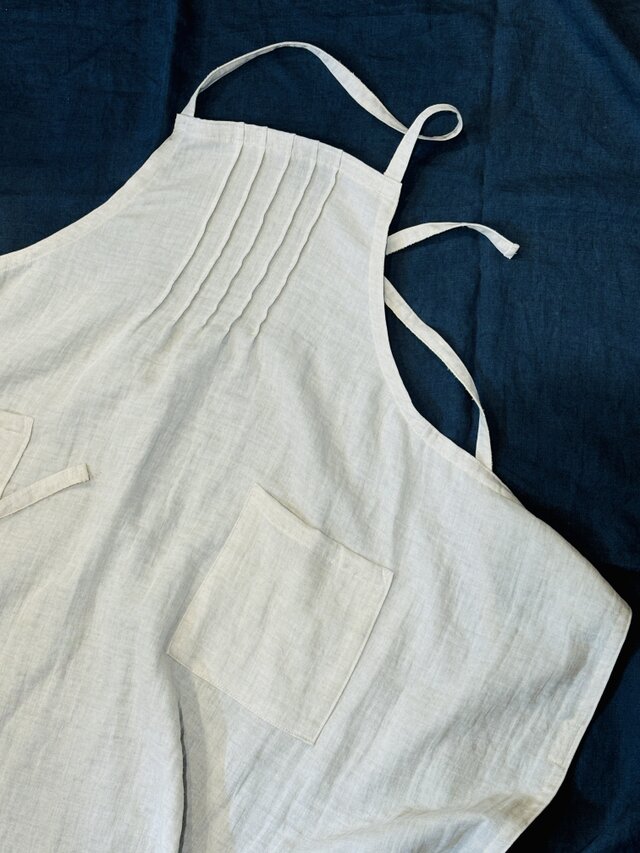 Linen＆Organiccottonガーゼ　胸もとギャザーのエプロン