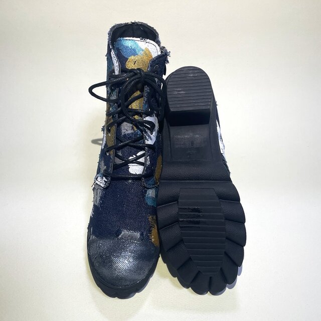 美脚ダメージ加工ペイントブーツ (ブルーデニム) | iichi 日々の暮らし