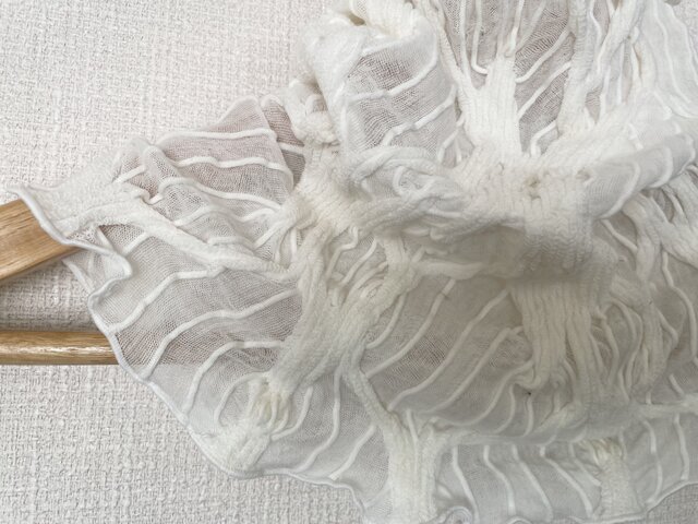 さらさら肌感綿95%シャーリング加工ホワイトハンドメイドネックウォーマー日焼け止 さらさら肌感綿95%シャーリング加工ホワイトハンドメイドネック