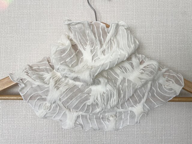 さらさら肌感綿95%シャーリング加工ホワイトハンドメイドネック