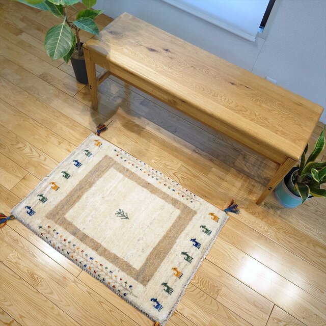 【夏のキャンペーン】ペルシャ　ギャッベ 玄関　90×62 ベージュ生命の木　葉 夏の大キャンペーン】ペルシャ ギャッベ 玄関 90×62 ベージュ