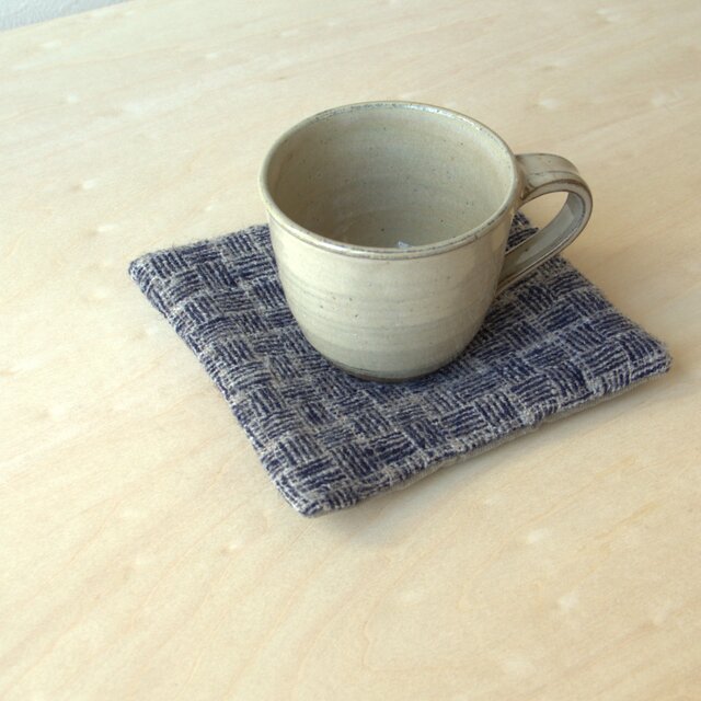 ホームスパン・ポットマット　紺網代