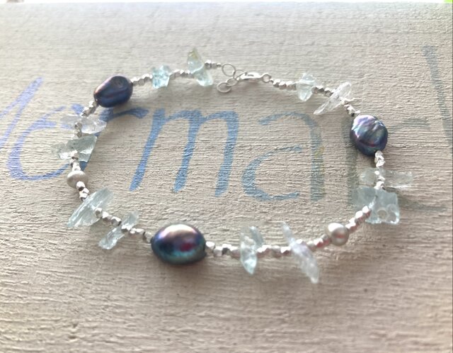 Rough Aquamarine Karen Silver Bracelet アクアマリンと淡水パールの