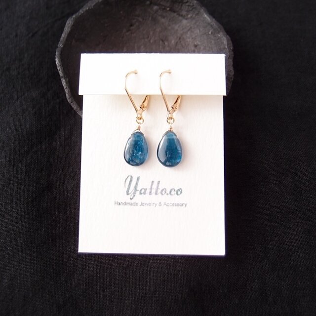 アゲートのドロップ＆カイヤナイトのピアス　14kgf K14gf】Deep Blue Kyanite Drop Earrings／ディープブルーカイヤナイト
