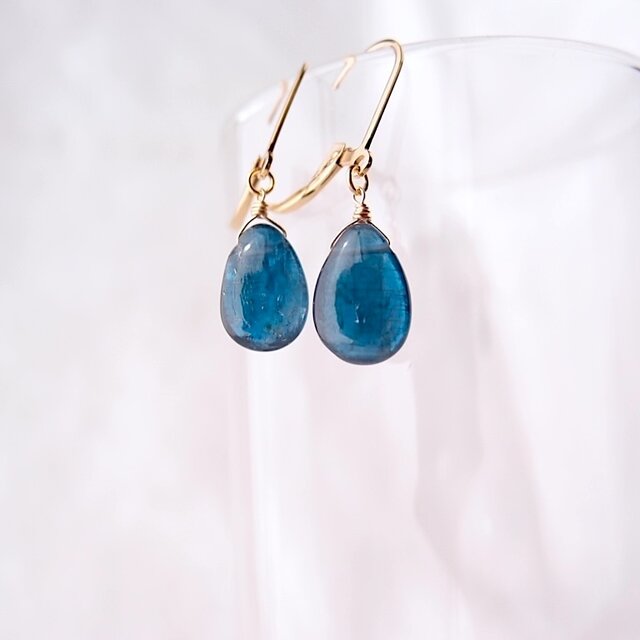 K14gf】Deep Blue Kyanite Drop Earrings／ディープブルーカイヤナイト