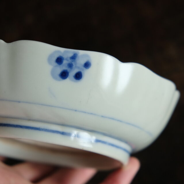 可憐で可愛い◇花唐草と五芒星。瀬戸焼 花文染付膾皿 antiques/骨董