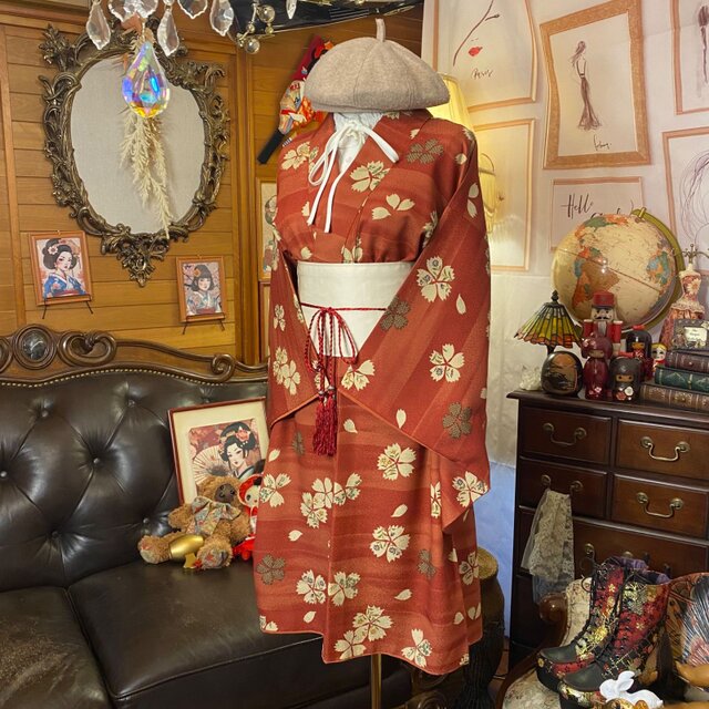 着物リメイク ミニミディ ワンピース＆帯サッシュベルトセット
