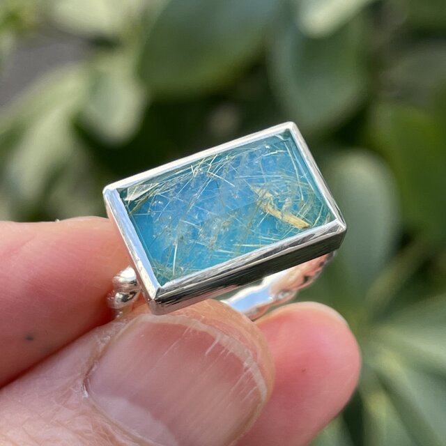 ルチルクォーツ × ターコイズ ダブレット 長方形 立体的なカット