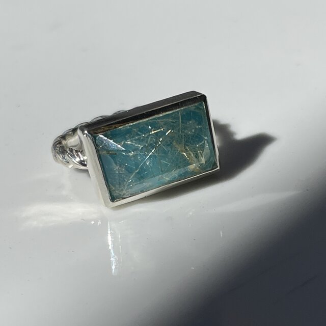 ターコイズ×ルチルクォーツ ダブレット ストーン リング シルバー 65 ルチルクォーツ × ターコイズ ダブレット石 SQカボション シルバー