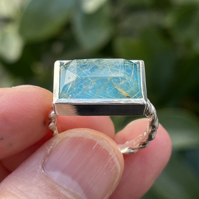 ターコイズ×ルチルクォーツ ダブレット ストーン リング シルバー 61 ターコイズ×ルチルクォーツ ダブレット ストーン リング シルバー 61