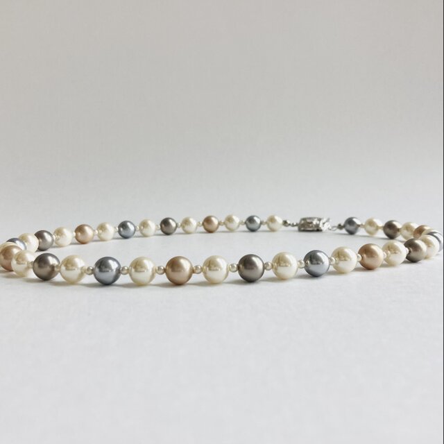ガラスパールmixカラーネックレス/8mm約42cm/ペールトーンmix/R/made in japan