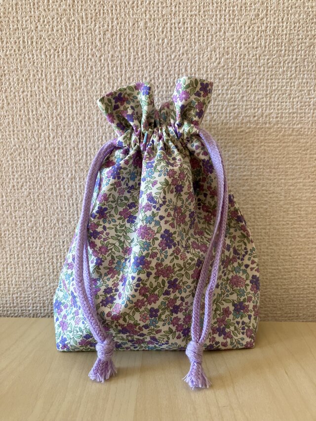 巾着袋 給食袋 花(パープル)