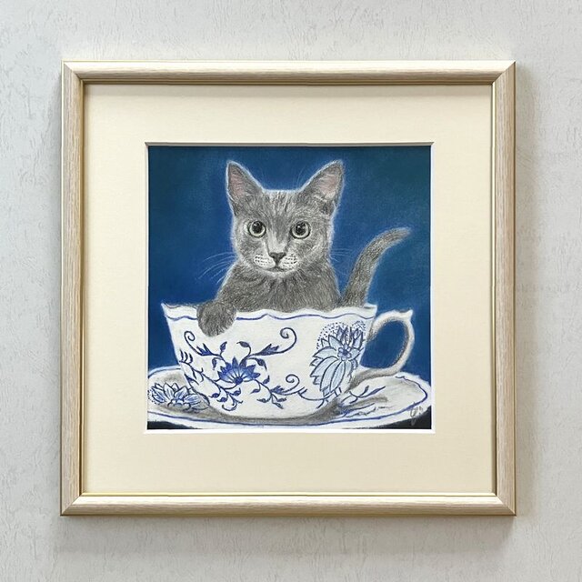 Cat in a Cup （パステル画　原画）