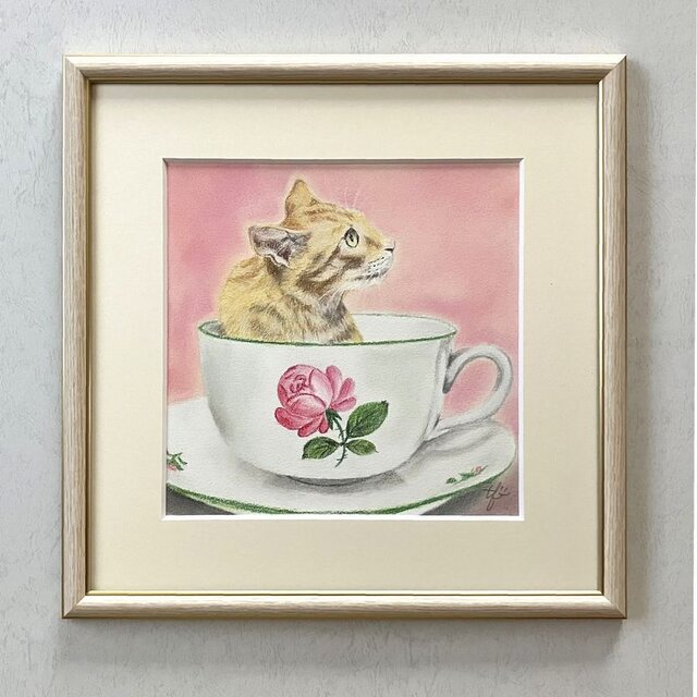 Cat in a Cup （パステル画　原画）