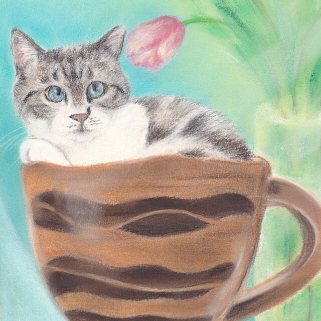 Cat in a Cup （パステル画 原画） | iichi 日々の暮らしを心地よく