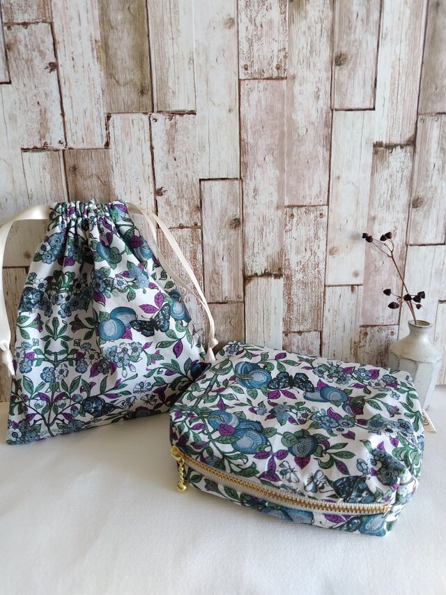 かさばらないリバティポーチ＆巾着＊Orchard＊