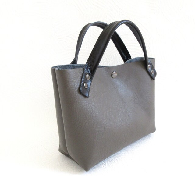 ショート丈♪《牛革》底マチワイド・一枚革のミニトート・グレー・0615
