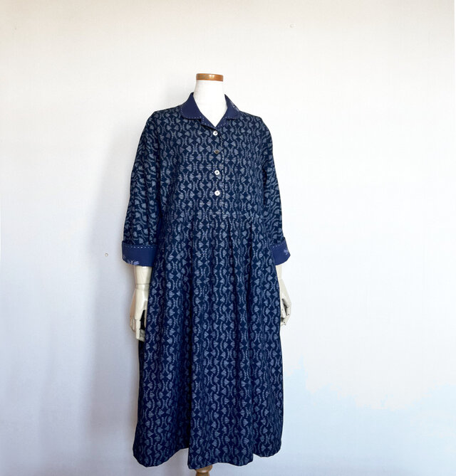ヴィンテージキモノ de オープンカラー・ドルマンスリーブ ワンピース