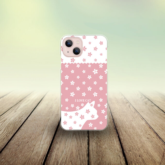 iPhone スマホケース（ハードケース）【桜猫】（名入れ可）