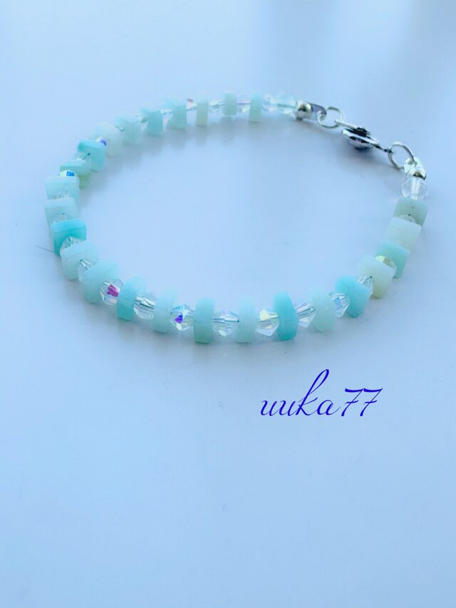 Amazonite＊Fluorite　アマゾナイトとクリスタルビーズ　ブレス