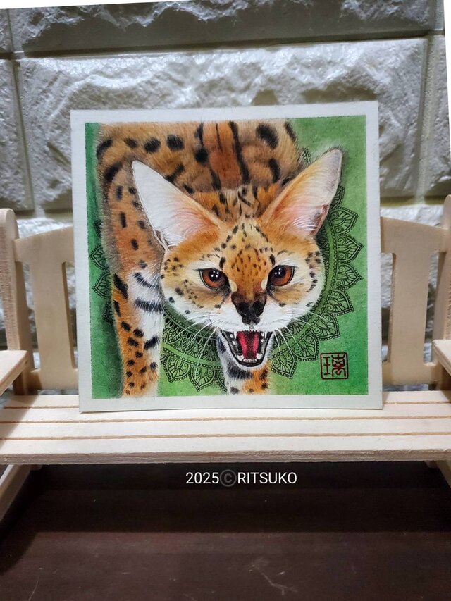 肉筆 原画 1点もの ボールペン画 日本人作家 色鉛筆画 サーバル