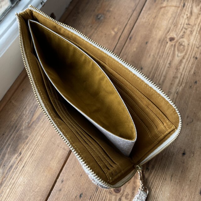 L字長財布・インド刺繍リボン(ベージュ系ツイード) | iichi 日々の