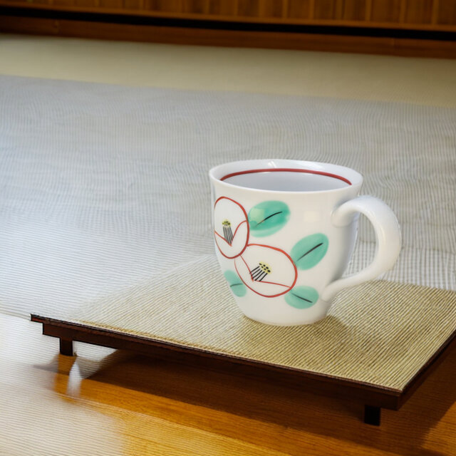 手描き色絵椿　マグ【美濃焼】