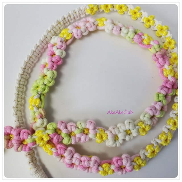スマホショルダー＊和菓子みたいな桜と菜の花＊マクラメ