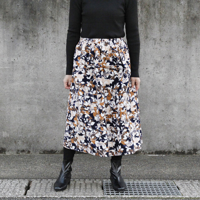 【受注制作】アフリカ布のギャザースカート（ ボタニカル ）アフリカンプリント アフリカンファブリック