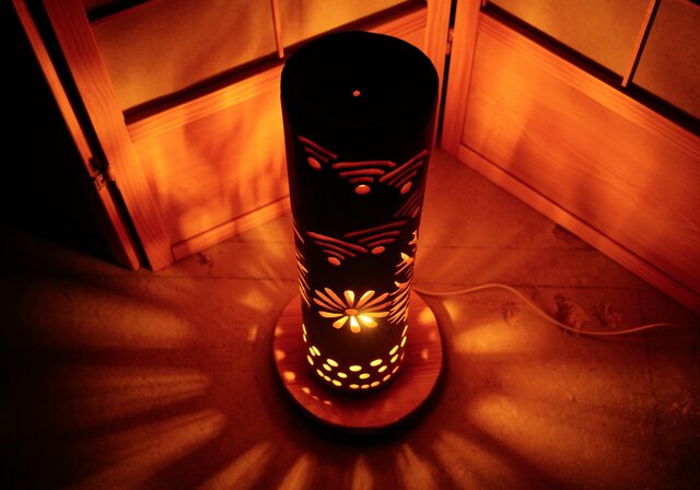 ◇全面彫◇竹灯り・竹あかり・竹灯籠 ～～ 癒しの灯り ☆燃焼