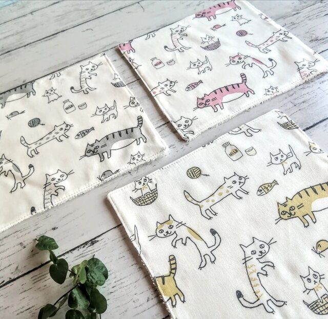 猫柄 ハンカチタオル 20cm✕20cm 名入れミニタオル コットン ハンド