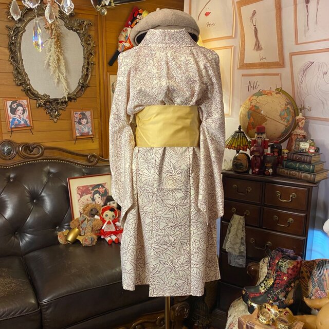 着物リメイク ワンピース ドレス 洗える 化繊 帯ベルト 和洋折衷