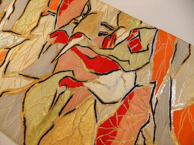 16)2189】68cm/群鶴文様/テーブルセンター・ランチョンマット/和風・帯