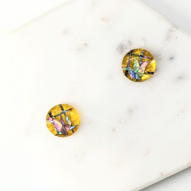 螺鈿の花と格子のラウンドピアスイヤリング2122