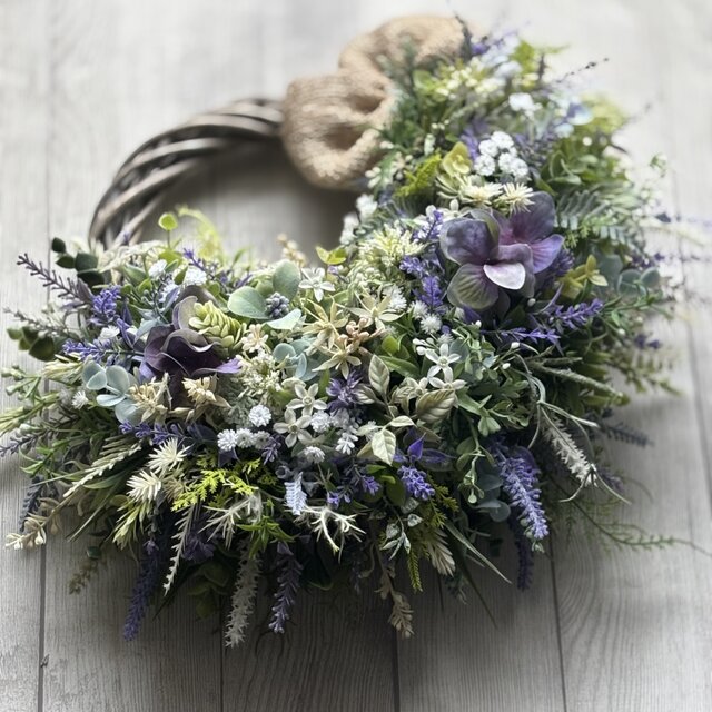 ラベンダーとユーカリのグリーンリース 〜アーティフィシャルフラワー