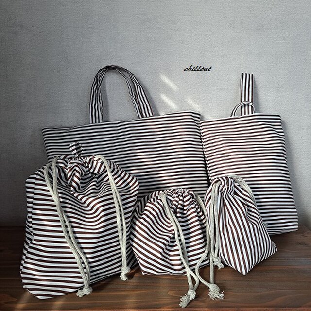 【ストライプ】入園バッグ5点セット：ストライプ：チャコール【0814】