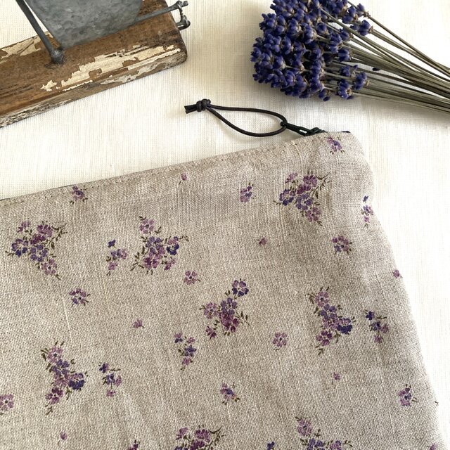 フラットポーチ＊リネン・アンティークフラワー