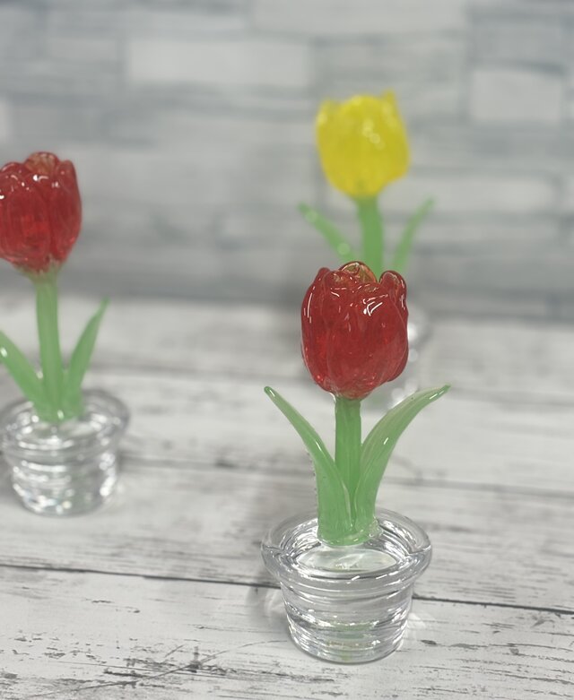 アンティークフランス 手描きチューリップの花束 蓋付きフルーツの木