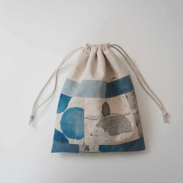 パッチワークの巾着 ハリネズミ