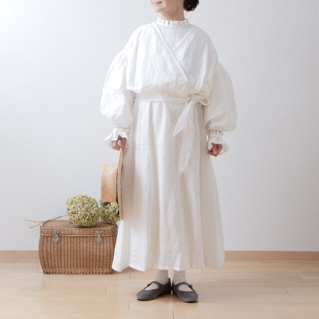 カシュクールギャザー2wayブラウス-フレンチリネン/オフホワイト