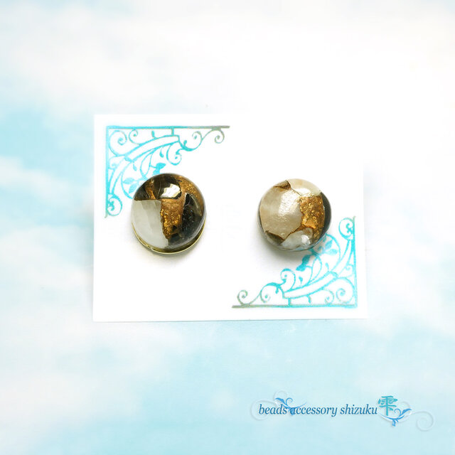 天然石スタッドピアス＊コッパーカルサイトオブシディアン＊8mm