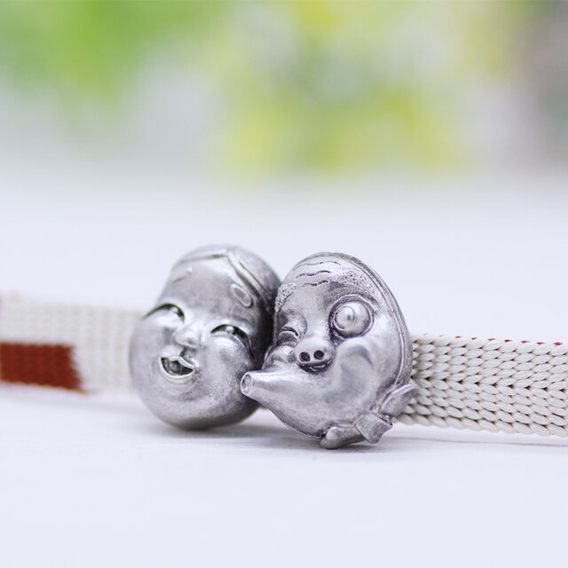 おかめとひょっとこの帯留（3分紐用）