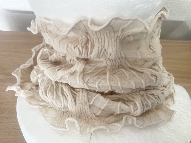 さらさら肌感綿95%シャーリング加工ホワイトハンドメイドネック  