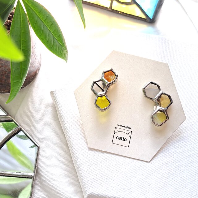 Honeycamb earring/black stripe＆yellow