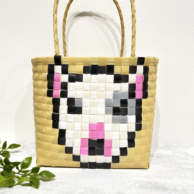 ブルテリア★プラカゴ★お散歩バッグ温泉バッグ　エコバッグ　PPバンド　カゴバッグ　お散歩バッグ